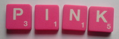 SCRABBLE tile style M80W-T : Pink tile with white letter, Textured surface